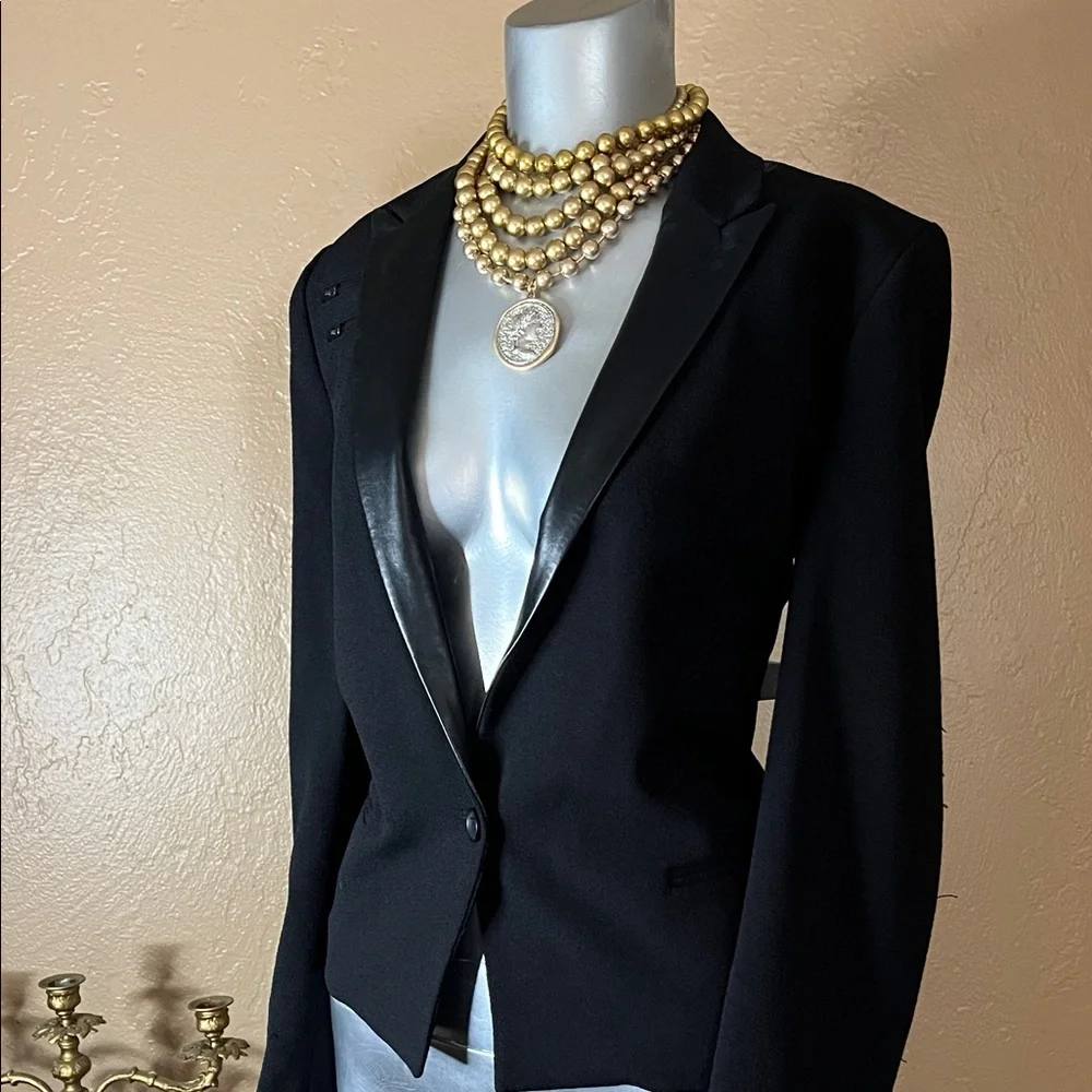 The Kooples Black Blazer with Sleek Leather Accents. Sz 42 EUC - Picture 1 of 6